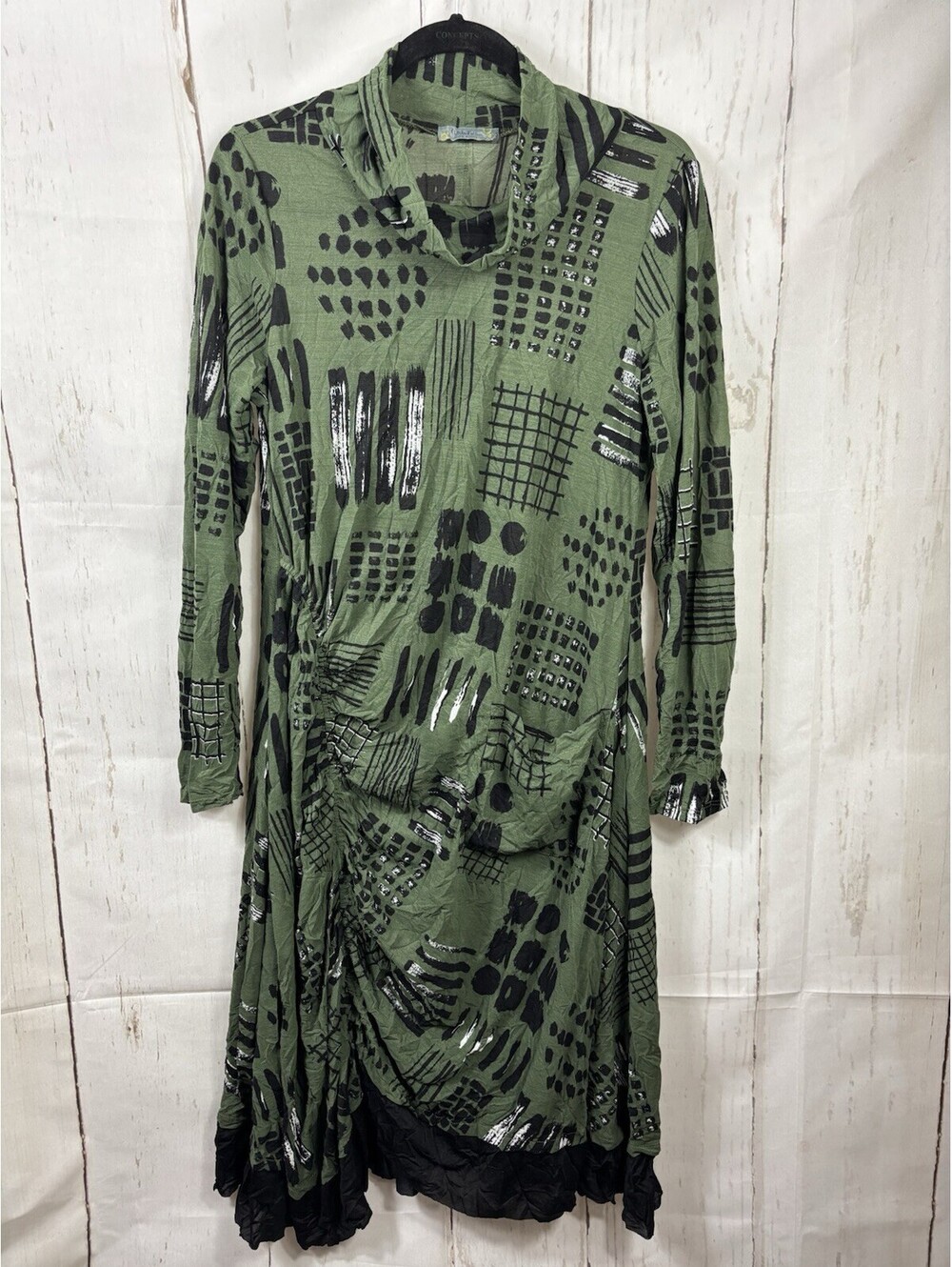 Chalet Et Ceci Siena Midi Dress Sz S Olive Green Crinkle-Mesh Asymmetrical